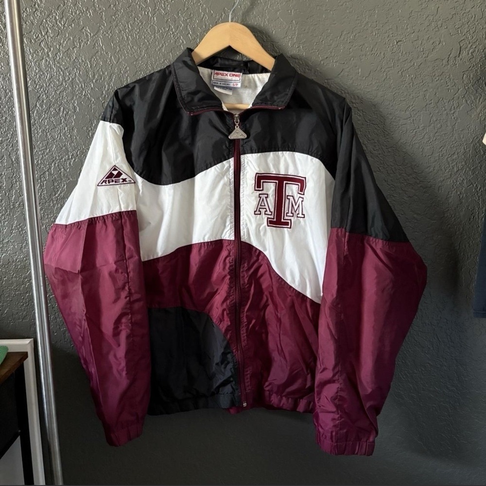 Vintage Texas A&M Windbreaker SM 90s‎ Apex One Aggie Beveled Logo Block T Jacket